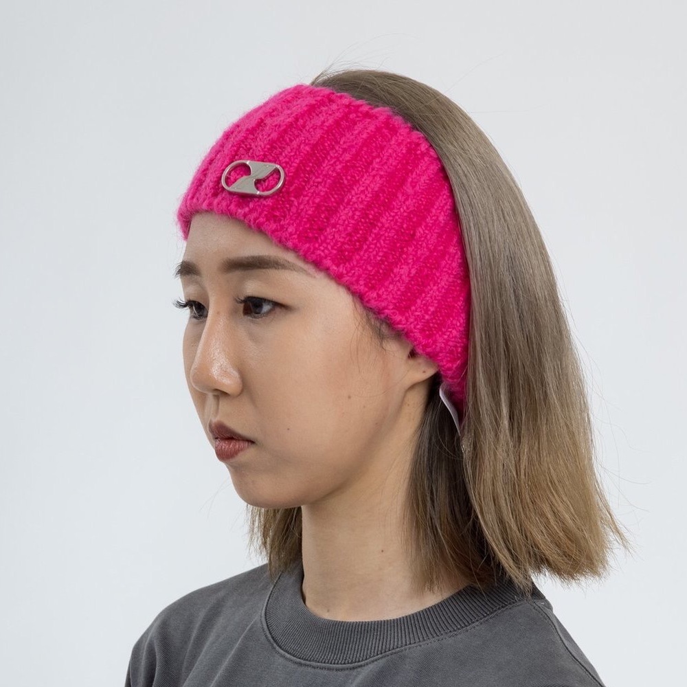 We11done Pink Embroidered Metal Logo Hairband